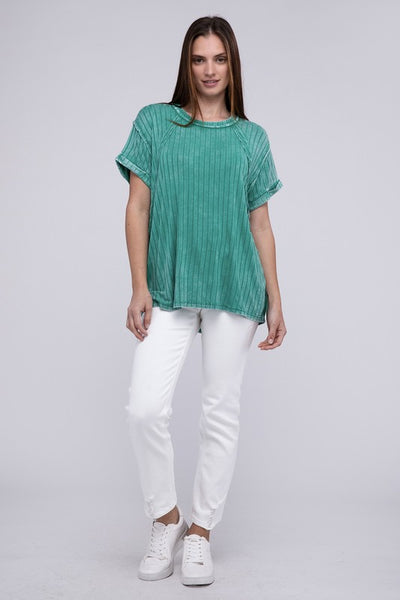 ZENANA Ribbed Raglan Dolman Sleeve Boat-Neck Top