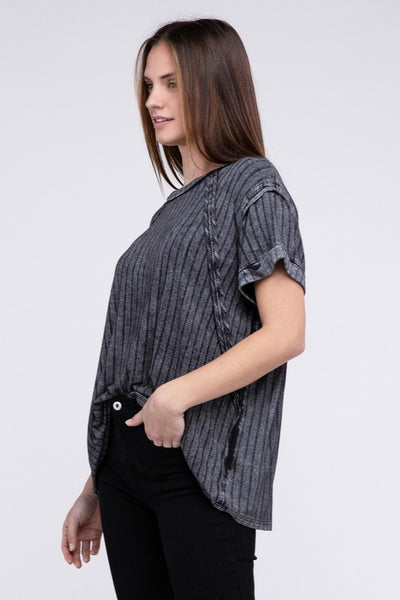 ZENANA Ribbed Raglan Dolman Sleeve Boat-Neck Top