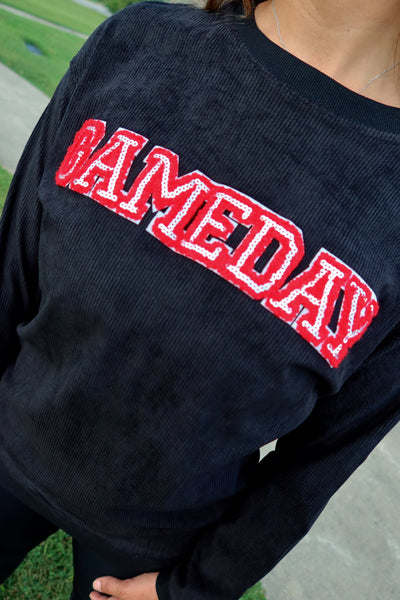 Red Chenille Sequin Game Day Patch Corded Crew