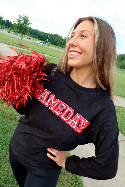 Red Chenille Sequin Game Day Patch Corded Crew
