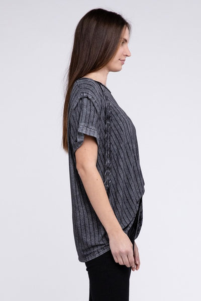 ZENANA Ribbed Raglan Dolman Sleeve Boat-Neck Top