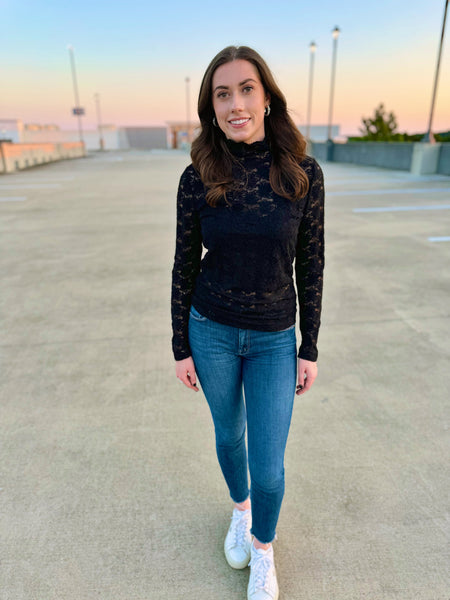 J. Lee Lace Mock Neck Tops