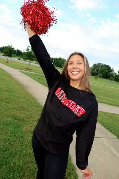 Red Chenille Sequin Game Day Patch Corded Crew