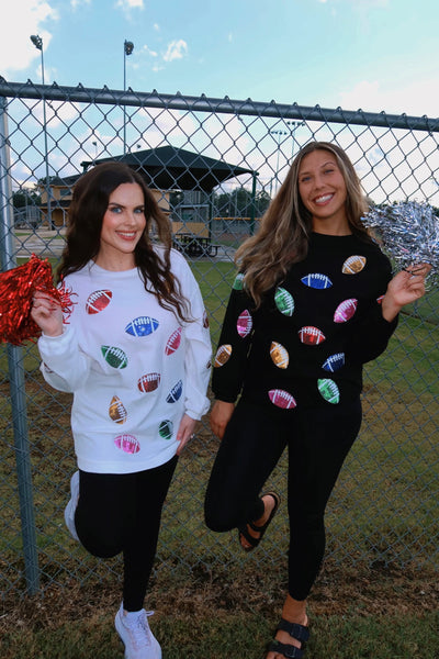 Multicolor Sequin Football Patch Corded Crews