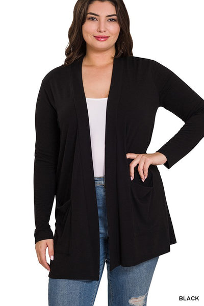 ZENANA Plus Slouchy Pocket Open Cardigan