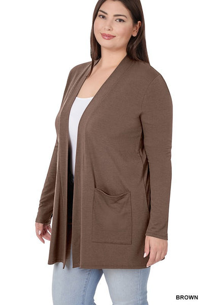 ZENANA Plus Slouchy Pocket Open Cardigan