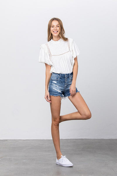 Denim Lab USA Released Frayed Hem Ripped Denim Shorts