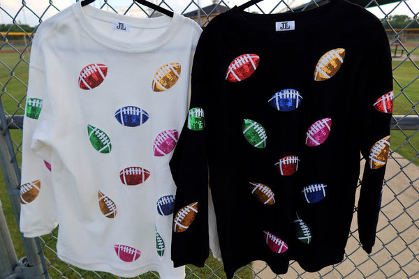 Multicolor Sequin Football Patch Corded Crews