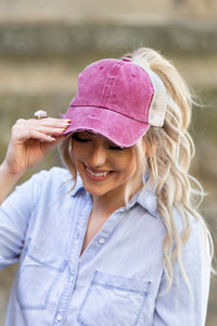 Distressed Messy Bun Hat Cap