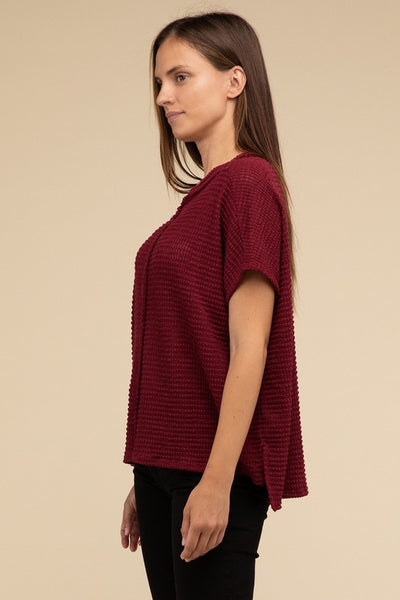 ZENANA Dolman Short Sleeve Jacquard Sweater