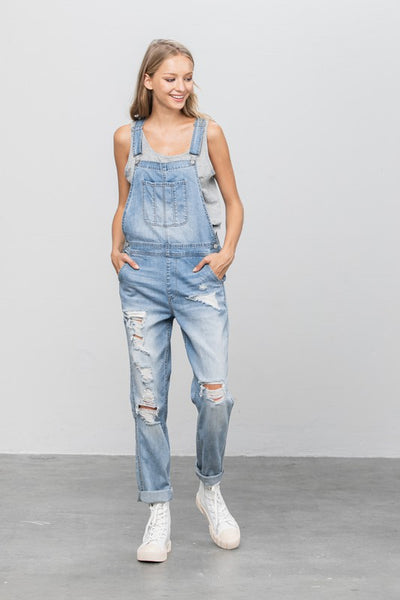 Denim Lab USA Patch Pocket Ripped Denim Overalls