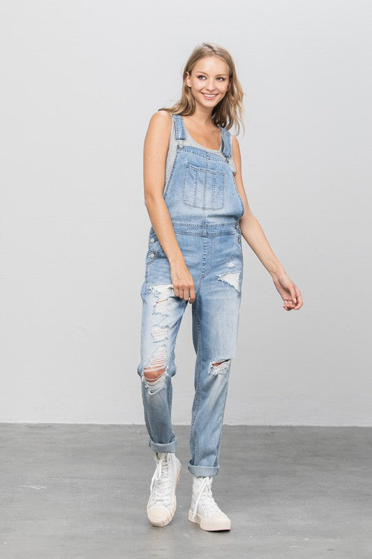 Denim Lab USA Patch Pocket Ripped Denim Overalls