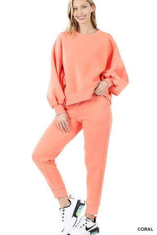 Balloon Sleeve Sweatshirt & Sweatpants Set