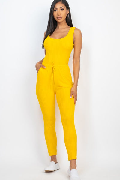 Capella Ribbed Sleeveless Drawstring catsuits Jumpsuit