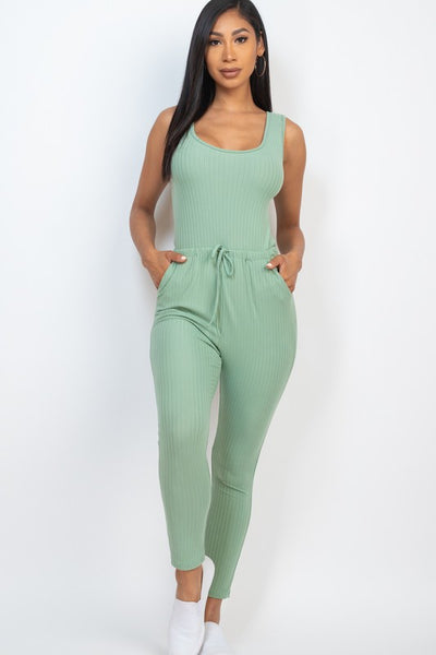 Capella Ribbed Sleeveless Drawstring catsuits Jumpsuit