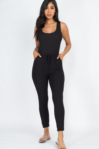 Capella Ribbed Sleeveless Drawstring catsuits Jumpsuit