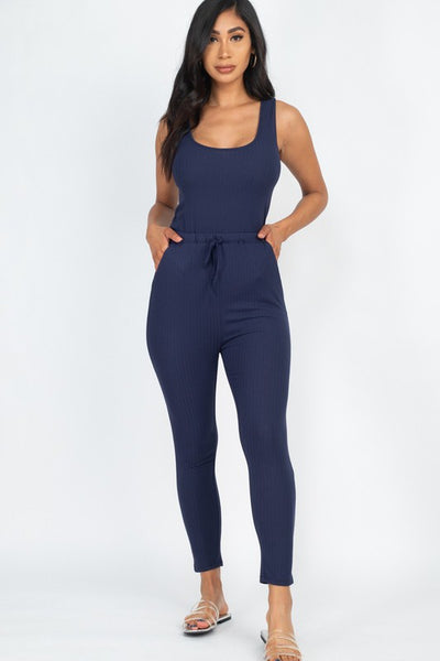 Capella Ribbed Sleeveless Drawstring catsuits Jumpsuit