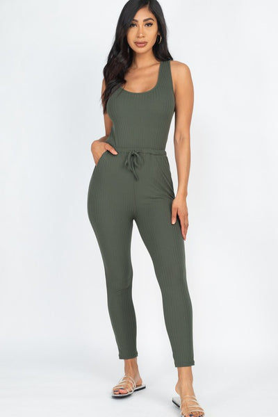 Capella Ribbed Sleeveless Drawstring catsuits Jumpsuit