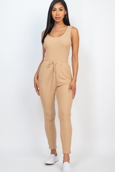 Capella Ribbed Sleeveless Drawstring catsuits Jumpsuit