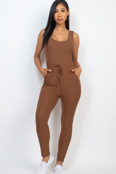 Capella Ribbed Sleeveless Drawstring catsuits Jumpsuit