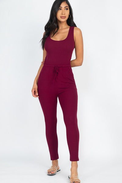 Capella Ribbed Sleeveless Drawstring catsuits Jumpsuit
