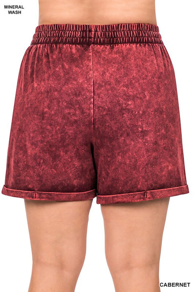 ZENANA Plus Mineral Wash Drawstring Cuffed Shorts