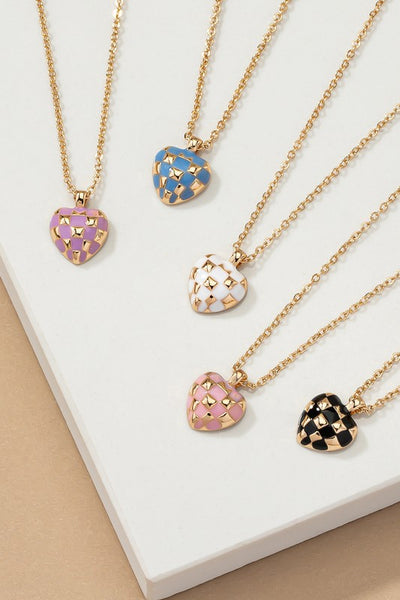 LA3accessories Checker Heart Pendant Necklace