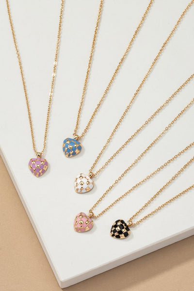 LA3accessories Checker Heart Pendant Necklace