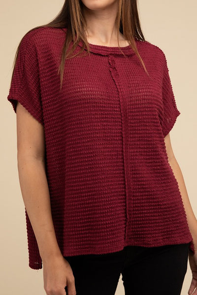 ZENANA Dolman Short Sleeve Jacquard Sweater