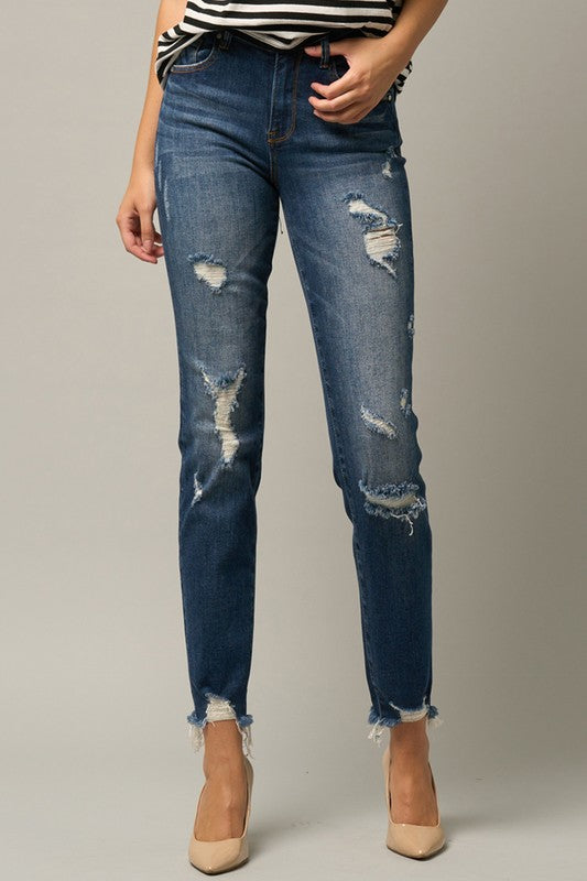 Denim Lab USA Roll Up Ripped Girlfriend Jeans