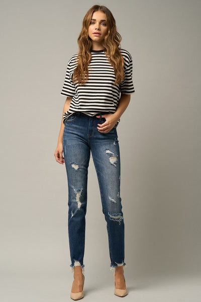 Denim Lab USA Roll Up Ripped Girlfriend Jeans