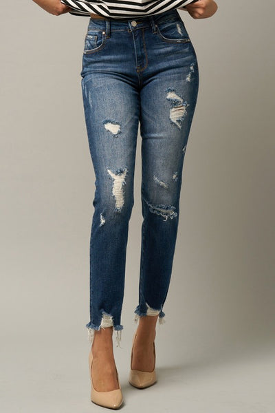 Denim Lab USA Roll Up Ripped Girlfriend Jeans