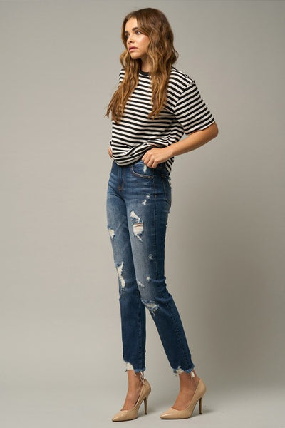 Denim Lab USA Roll Up Ripped Girlfriend Jeans