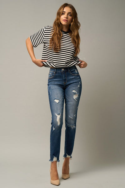 Denim Lab USA Roll Up Ripped Girlfriend Jeans