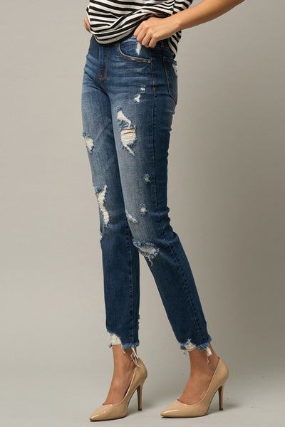 Denim Lab USA Roll Up Ripped Girlfriend Jeans