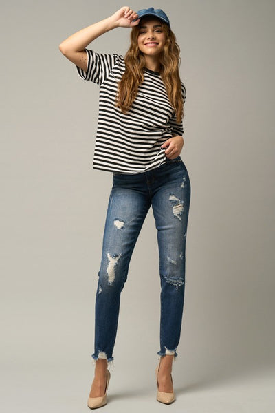 Denim Lab USA Roll Up Ripped Girlfriend Jeans