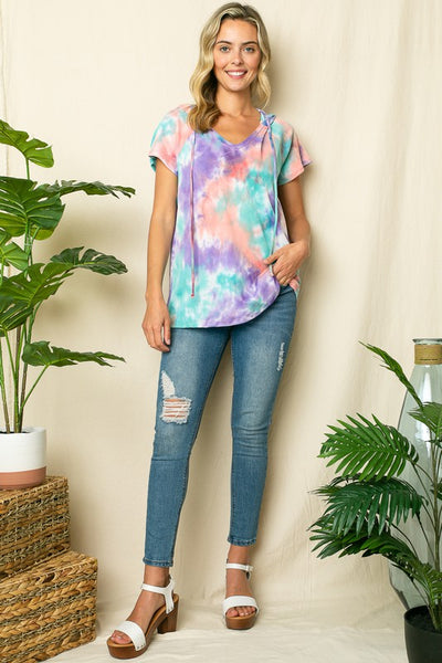 e Luna PLUS TIE DYE THERMAL HOODIE TOP