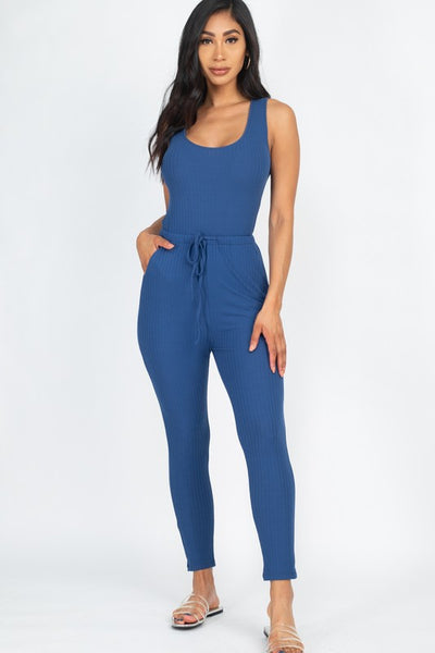 Capella Ribbed Sleeveless Drawstring catsuits Jumpsuit