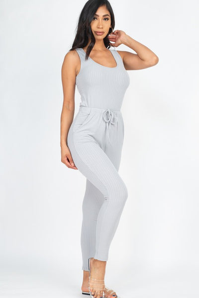 Capella Ribbed Sleeveless Drawstring catsuits Jumpsuit