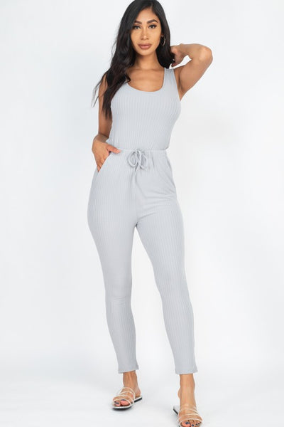Capella Ribbed Sleeveless Drawstring catsuits Jumpsuit