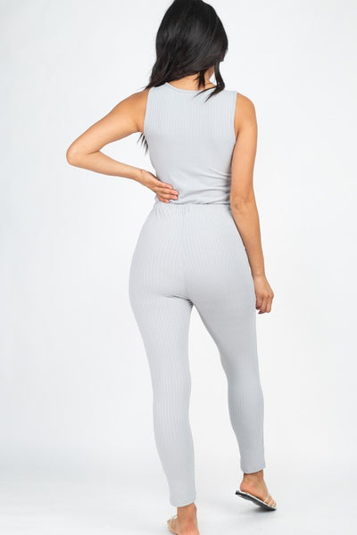 Capella Ribbed Sleeveless Drawstring catsuits Jumpsuit