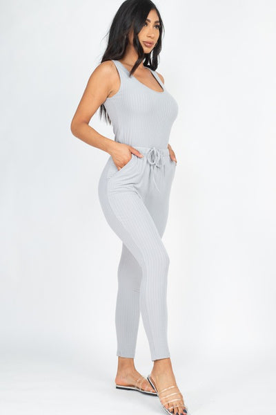Capella Ribbed Sleeveless Drawstring catsuits Jumpsuit