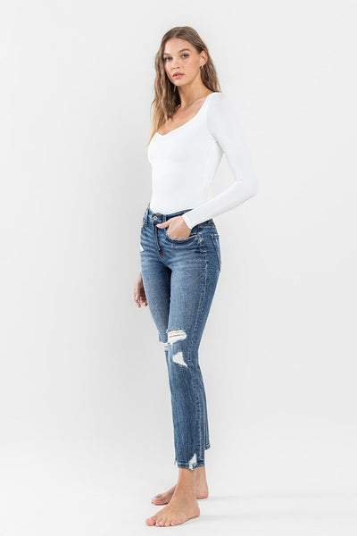 Flying Monkey Mid Rise Distressed Crop Slim Straight Jeans