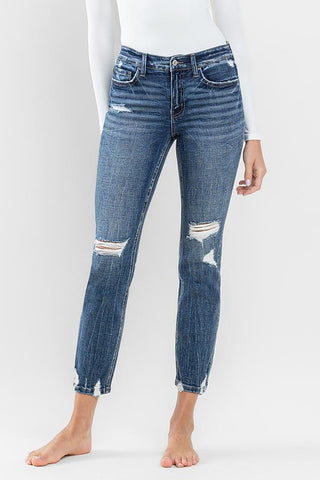Flying Monkey Mid Rise Distressed Crop Slim Straight Jeans