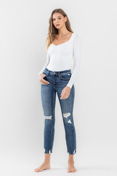 Flying Monkey Mid Rise Distressed Crop Slim Straight Jeans