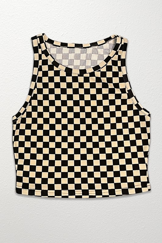 Miss Sparkling Cropped printed rib knit tank