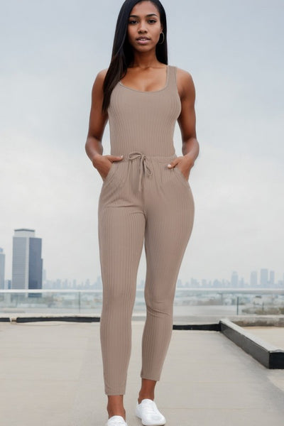 Capella Ribbed Sleeveless Drawstring catsuits Jumpsuit