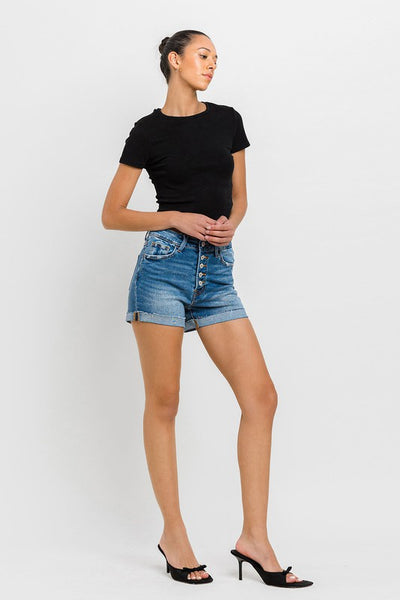 VERVET by Flying Monkey Super High Rise Button Up Mom Shorts