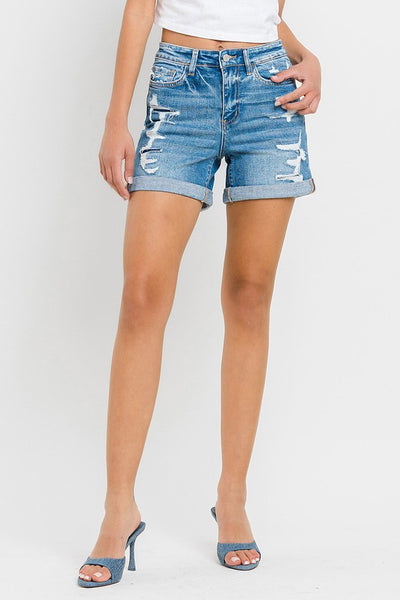 VERVET by Flying Monkey High Rise Double Cuff Shorts