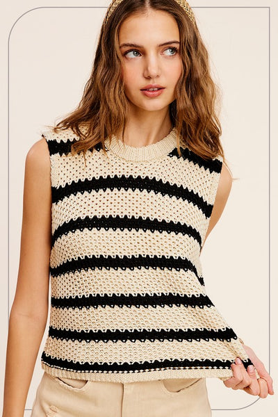 La Miel Chunky Stripe Sleeveless Sweater Top